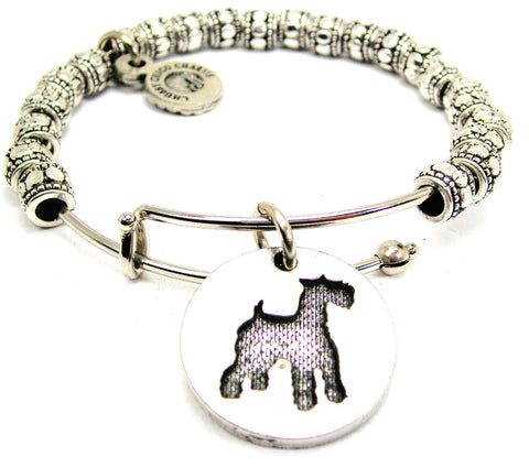 Scottish Terrier Silhouette Circle Metal Beaded Bracelet
