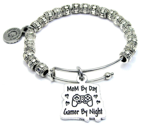 Mom By Day Gamer By Night Metal Hand Beaded Bangle Bracelet