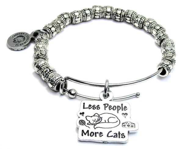 Less People More Cats Metal Hand Beaded Bangle Bracelet