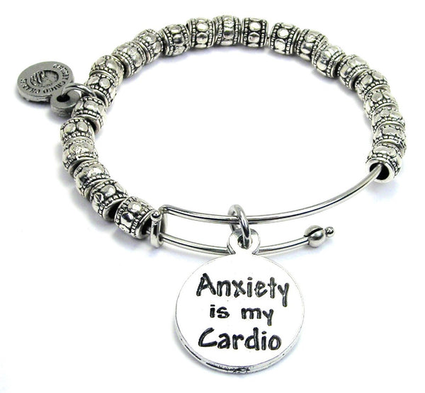 Anxiety Is My Cardio Metal Hand Beaded Bangle Bracelet