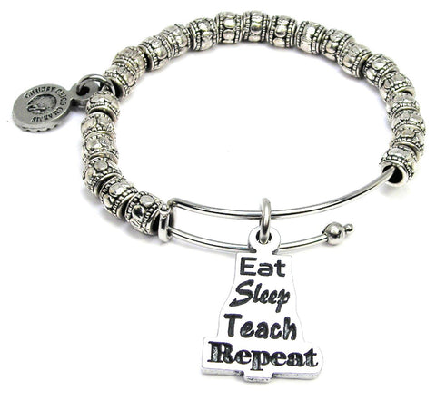 Eat Sleep Teach Repeat Metal Beaded Bracelet