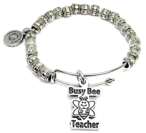 Busy Bee Teacher Metal Beaded Bracelet
