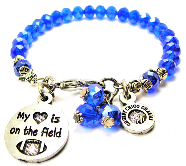 My Heart Is On The Field With Football Splash Of Color Crystal Bracelet