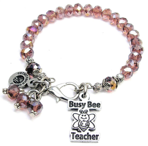 Busy Bee Teacher Splash Of Color Crystal Bracelet