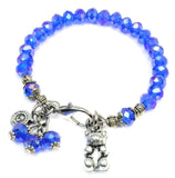 Adorable Gummy Candy Teddy Bear Splash Of Color Crystal Bracelet. Gorgeous Deep Sapphire Blue Crystals with Iridescent Colors.