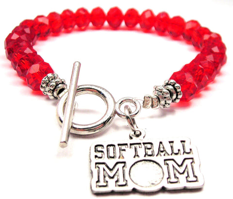 Softball Mom,  Softball Charm,  Softball Bracelet,  Softball Jewelry,  Crystal Bracelet,  Toggle Bracelet