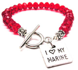 I Love My Marine,  Marine Charm,  Marine Bracelet,  Marine Jewelry,  Crystal Bracelet,  Toggle Bracelet
