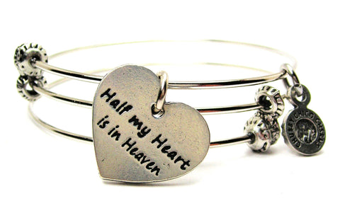 Half My Heart Is In Heaven Triple Style Expandable Bangle Bracelet