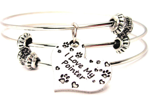 I Love My Pointer Heart Triple Style Expandable Bangle Bracelet