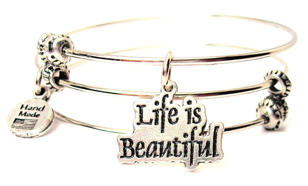 Life Is Beautiful Triple Style Expandable Bangle Bracelet
