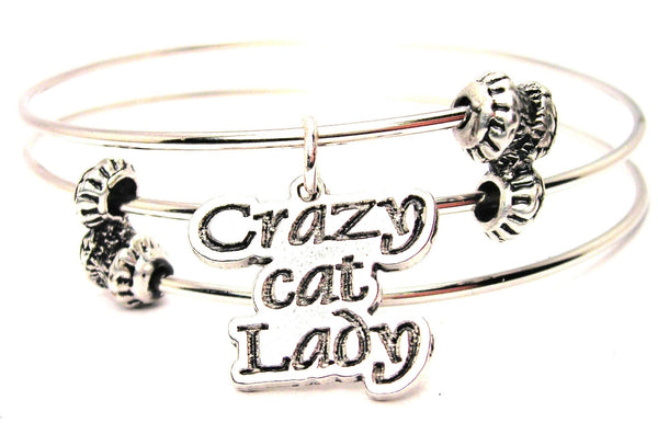 Crazy Cat Lady Triple Style Expandable Bangle Bracelet