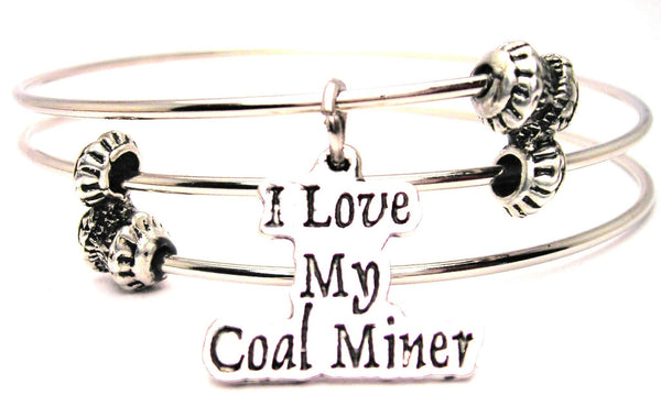 I Love My Coal Miner Triple Style Expandable Bangle Bracelet