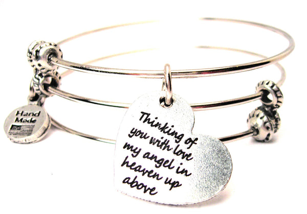 Thinking Of You With Love My Angel In Heaven Up Above Triple Style Expandable Bangle Bracelet