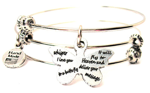 Whisper I Love You To A Butterfly It Will Fly To Heaven And Deliver Your Message Triple Style Expandable Bangle Bracelet