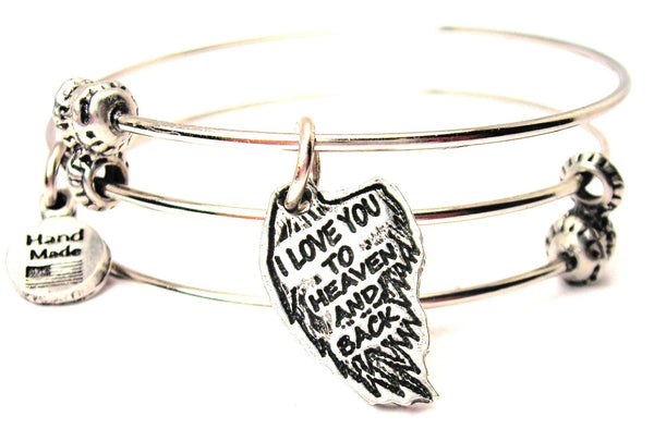 I Love You To Heaven And Back Angel Wing Triple Style Expandable Bangle Bracelet