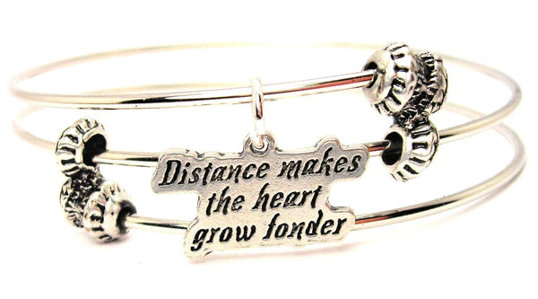 Distance Makes The Heart Grow Fonder Triple Style Expandable Bangle Bracelet