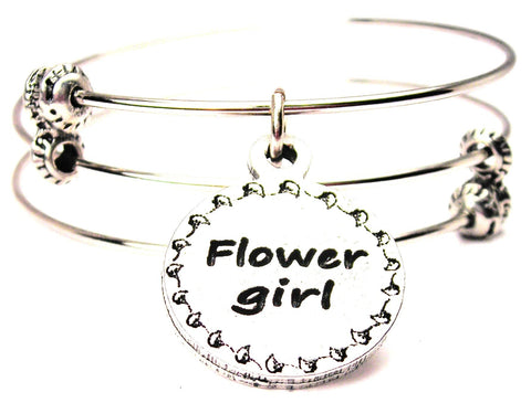 Flower Girl Circle Triple Style Expandable Bangle Bracelet