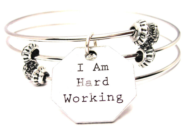 I Am Hard Working Triple Style Expandable Bangle Bracelet