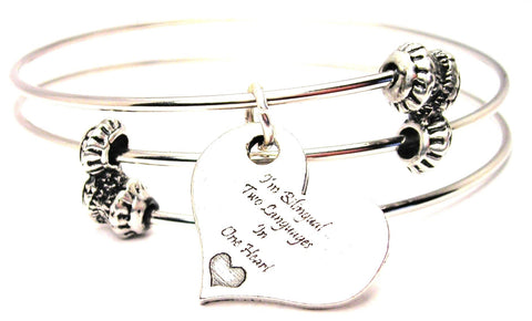 I'm Bilingual Two Languages In One Heart Triple Style Expandable Bangle Bracelet