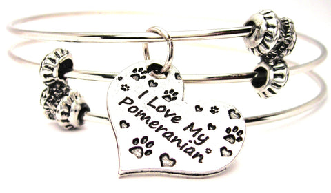 I Love My Pomeranian Heart Triple Style Expandable Bangle Bracelet