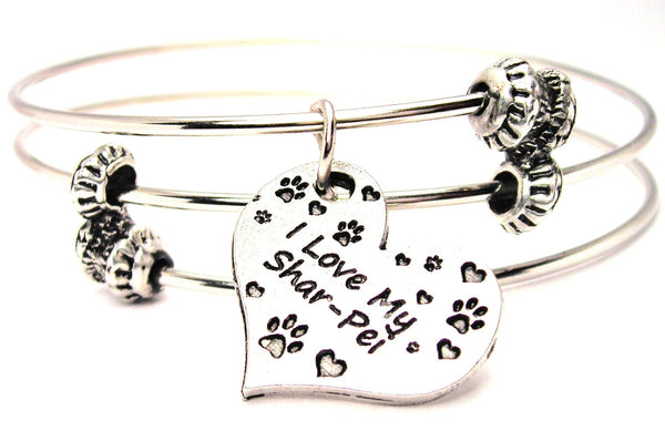 I Love My Shar-Pei Heart Triple Style Expandable Bangle Bracelet