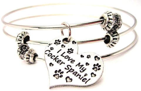 I Love My Cocker Spaniel Heart Triple Style Expandable Bangle Bracelet