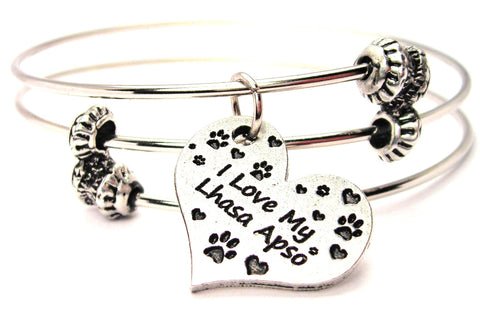 I Love My Lhasa Apso Heart Triple Style Expandable Bangle Bracelet