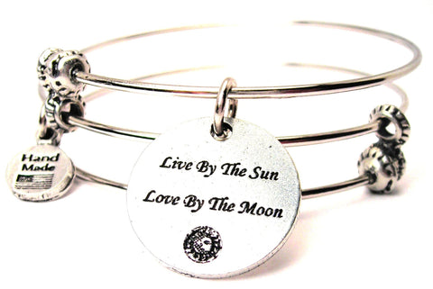 Live By The Sun Love By The Moon Triple Style Expandable Bangle Bracelet