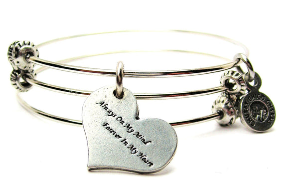 Always On My Mind Forever In My Heart Triple Style Expandable Bangle Bracelet