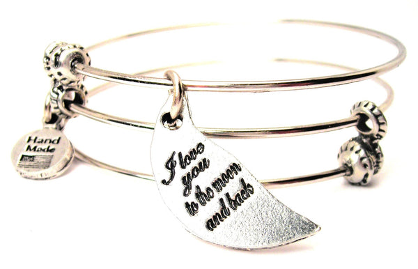 I Love You To The Moon And Back Crescent Moon Triple Style Expandable Bangle Bracelet