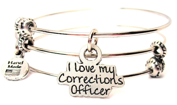 I Love My Corrections Officer Triple Style Expandable Bangle Bracelet