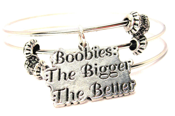 Boobies The Bigger The Better Triple Style Expandable Bangle Bracelet