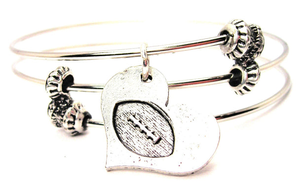 Football In Your Heart Triple Style Expandable Bangle Bracelet