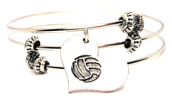 Volleyball In Your Heart Triple Style Expandable Bangle Bracelet