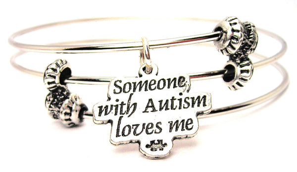 Someone With Autism Loves Me Puzzle Piece Triple Style Expandable Bangle Bracelet