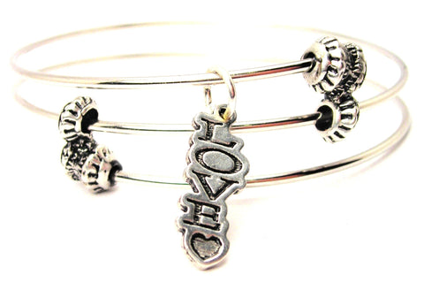 Love With Heart Letters Going Down Triple Style Expandable Bangle Bracelet