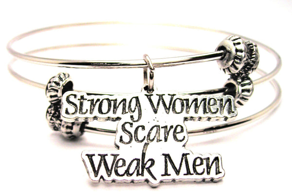 Strong Women Scare Weak Men Triple Style Expandable Bangle Bracelet