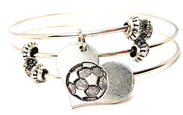 Soccer In Your Heart Triple Style Expandable Bangle Bracelet