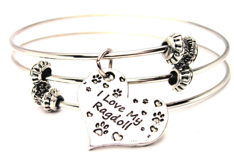 I Love My Ragdoll Heart Triple Style Expandable Bangle Bracelet