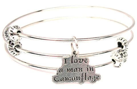 I Love A Man In Camouflage Triple Style Expandable Bangle Bracelet
