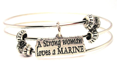A Strong Woman Loves A Marine Triple Style Expandable Bangle Bracelet