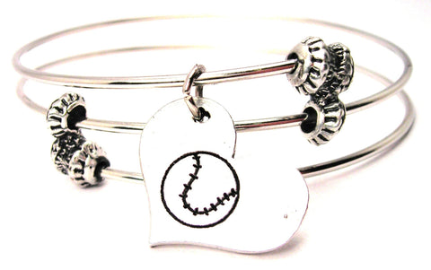 Baseball Softball In Your Heart Triple Style Expandable Bangle Bracelet