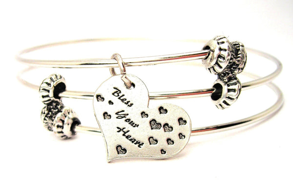 Bless Your Heart With All Floating Little Hearts Triple Style Expandable Bangle Bracelet