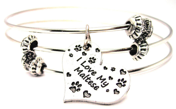 I Love My Maltese Triple Style Expandable Bangle Bracelet