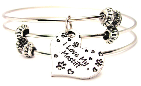 I Love My Mastiff Heart Triple Style Expandable Bangle Bracelet