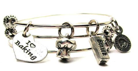 I Love Baking With Chef Hat And Stick Of Butter Triple Style Expandable Bangle Bracelet