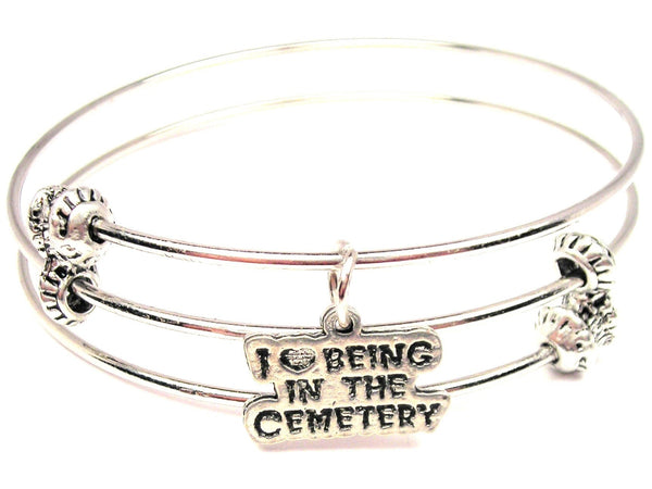 I Love Being In The Cemetery Triple Style Expandable Bangle Bracelet