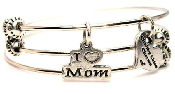 I Love Mom Triple Style Expandable Bangle Bracelet