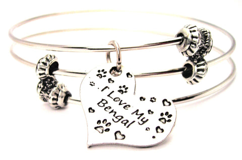 I Love My Bengal Heart Triple Style Expandable Bangle Bracelet