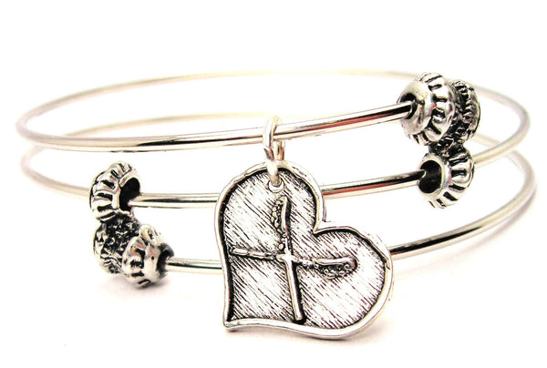 Lacrosse In Your Heart Triple Style Expandable Bangle Bracelet